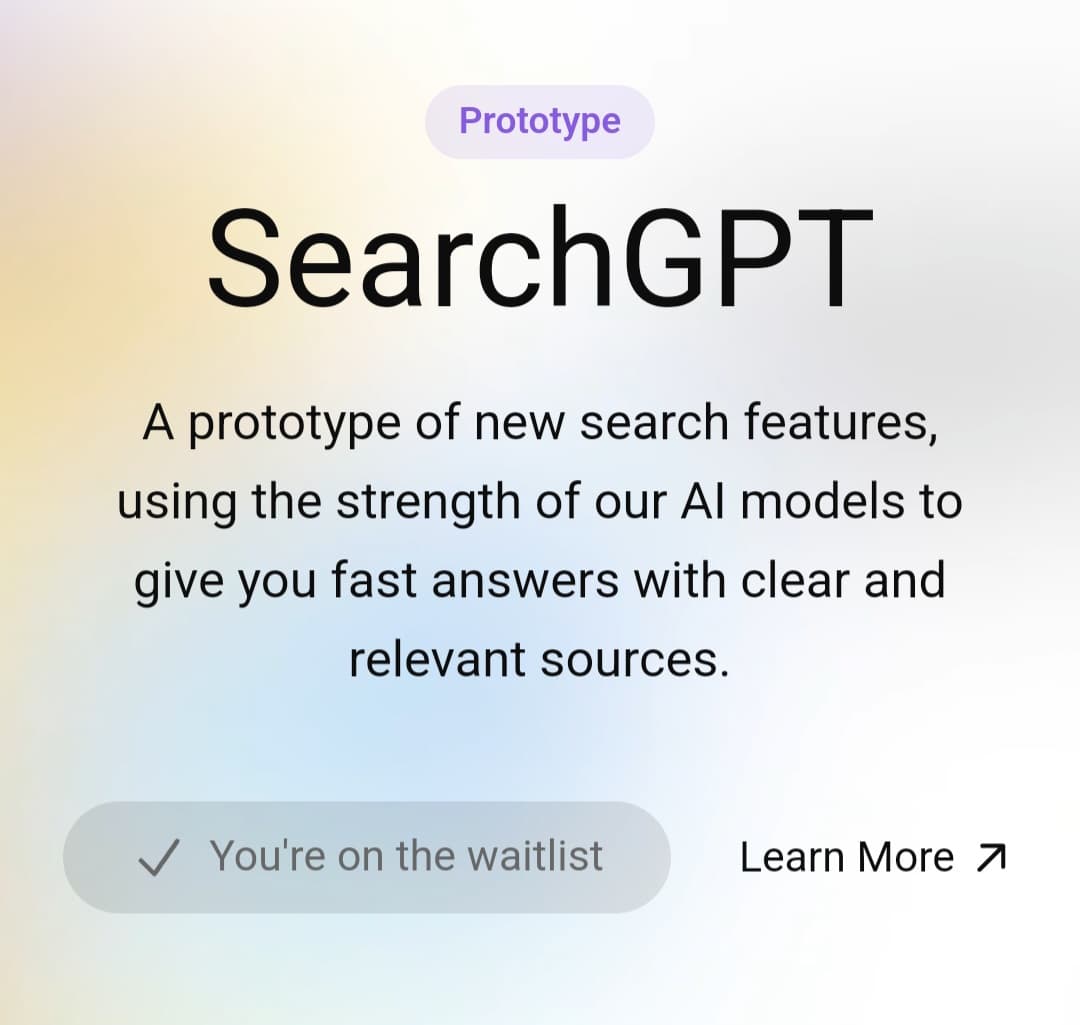 تُظهر هذه الصورة كيفية الانضمام إلى قائمة انتظار SearchGPT للحصول على فرصة تجربته.