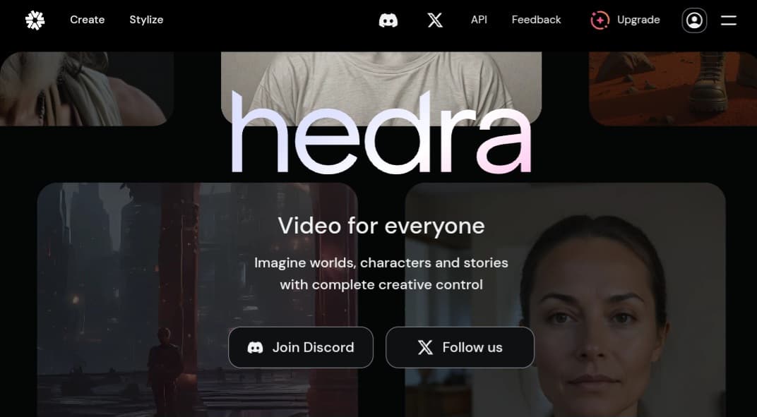 واجهة منصة hedra.com لتوليد مقاطع فيديو صوتية من الصور، وإنشاء قصص وشخصيات بالذكاء الاصطناعي