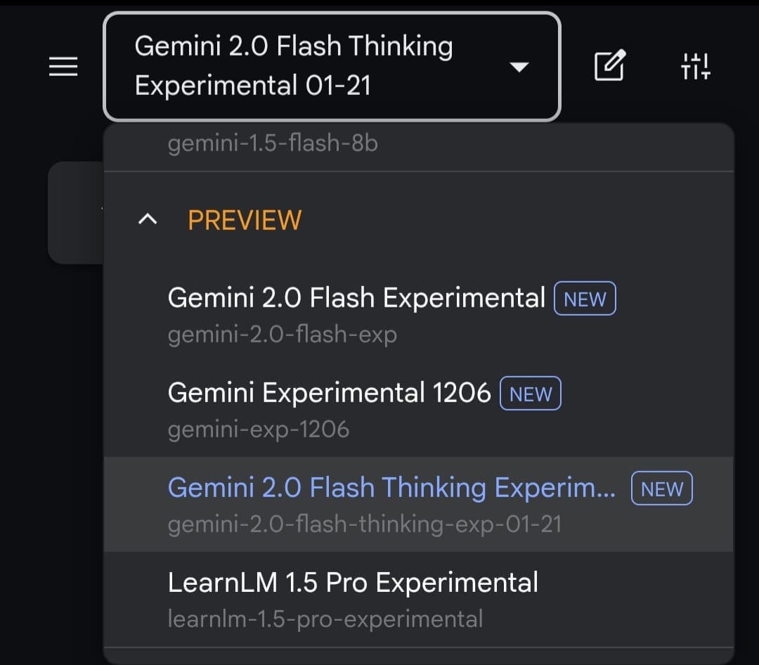 إصدار Gemini-2.0-Flash-Exp-0121 ضمن قائمة النماذج في ai studio